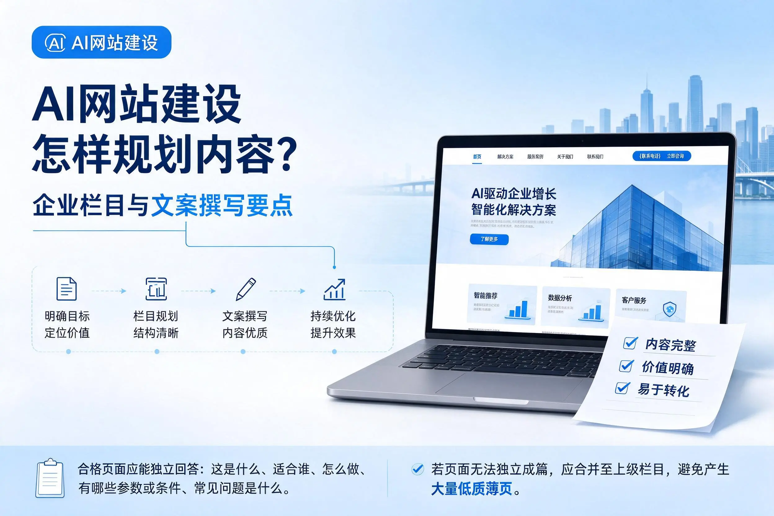 AI网站建设怎样规划内容？博尔塔拉企业栏目与文案撰写要点
